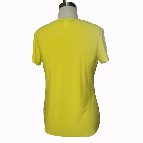 Draped wrap style yellow top with gold metal accent - Picture 2 of 4